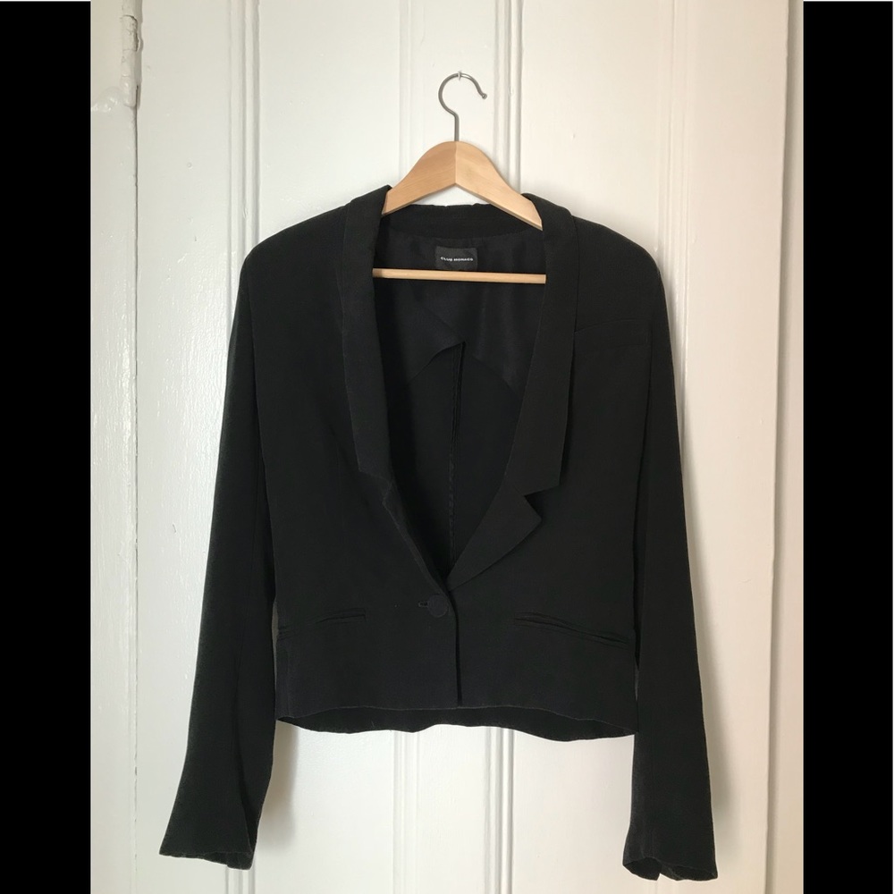 Club Monaco size 2 black blazer 100% silk